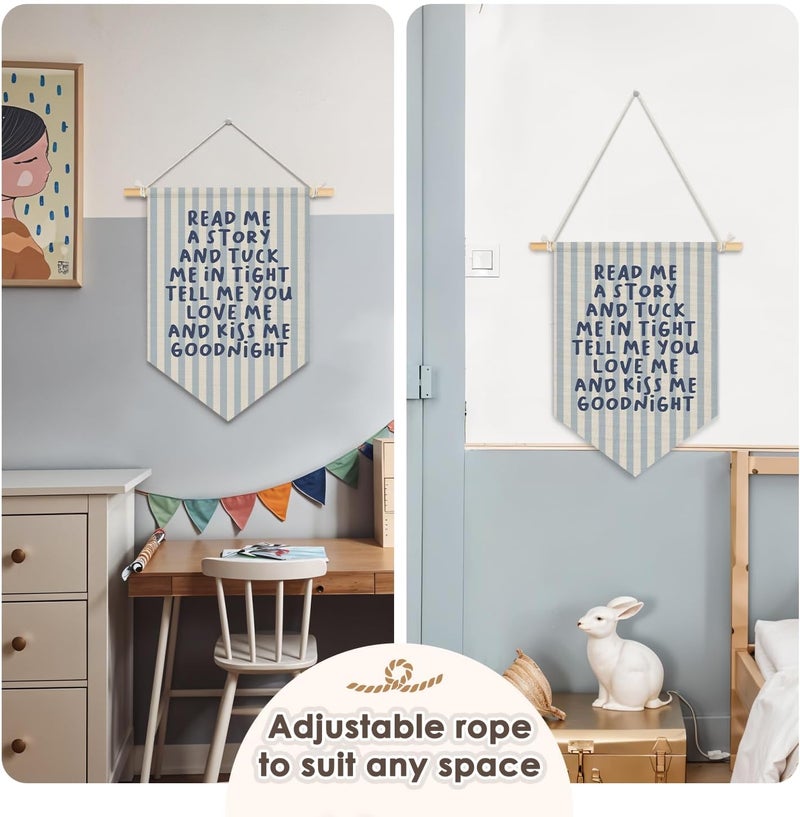 Wheatwin Kids Bedroom Decor, Read Me a Story and Kiss Me Good Night Wall Hanging Pennant Flag Banner, Kids Room Wall Decor for Boys Girls Toddler Nursery Bedroom 15x11 Inch - Image 5